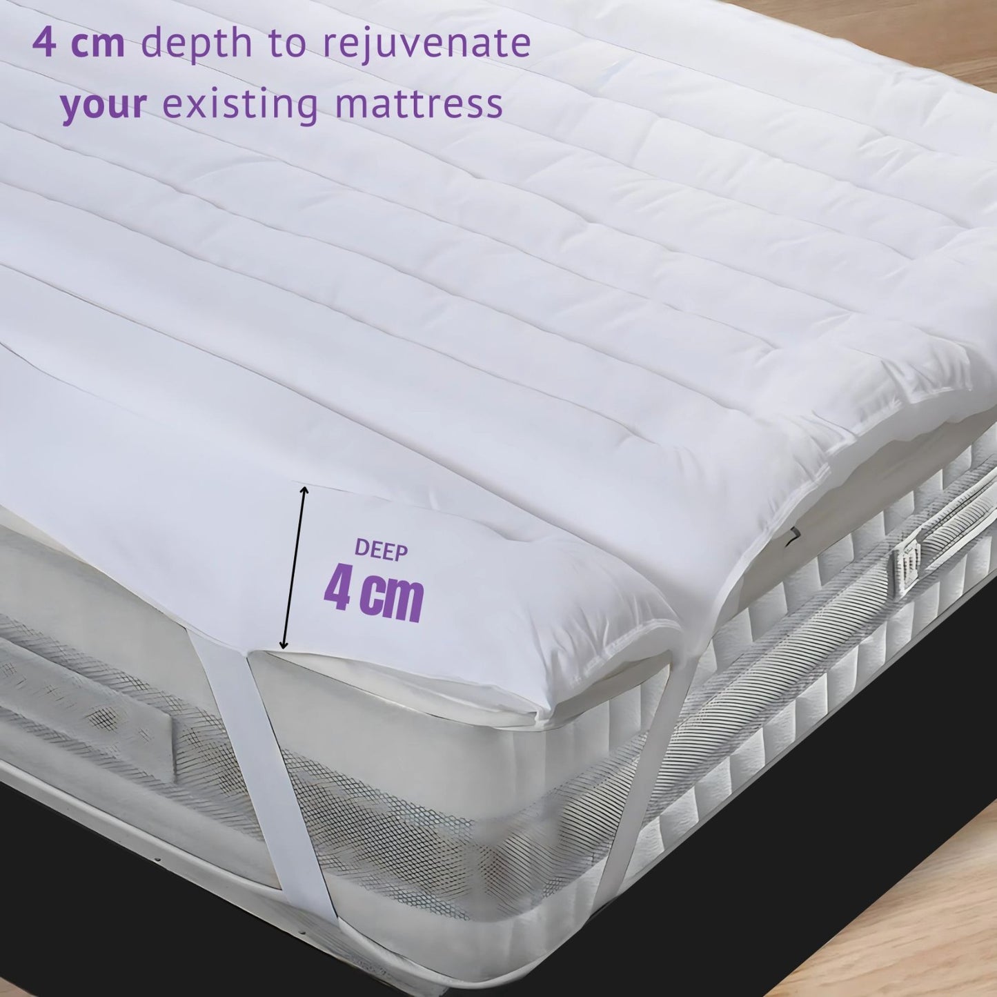Microfiber Mattress Topper 4Cm Thick with Elastic Corner Straps - Hypoallergenic
