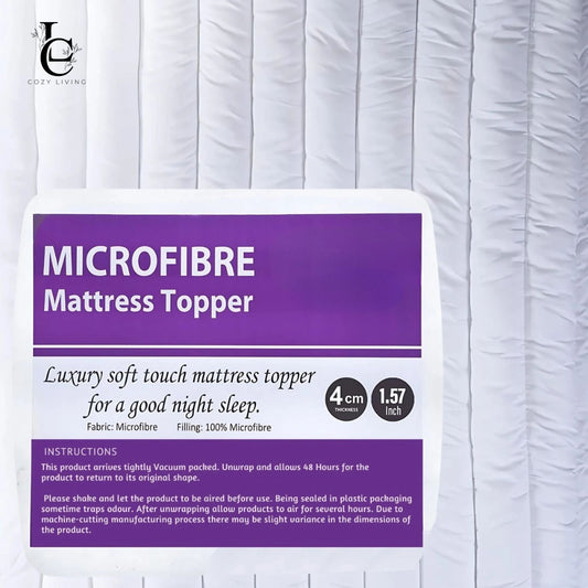 Microfiber Mattress Topper 4Cm Thick with Elastic Corner Straps - Hypoallergenic