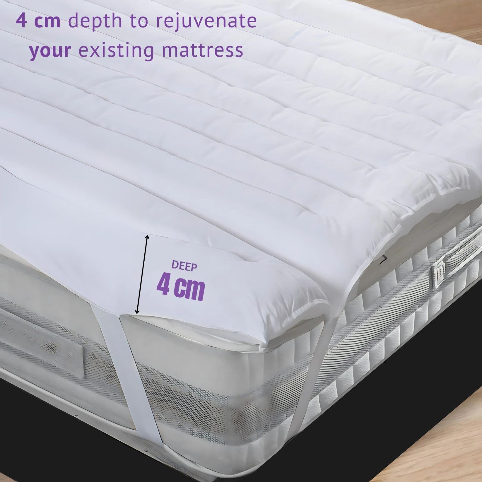 Microfiber Mattress Topper 4Cm Thick with Elastic Corner Straps - Hypoallergenic