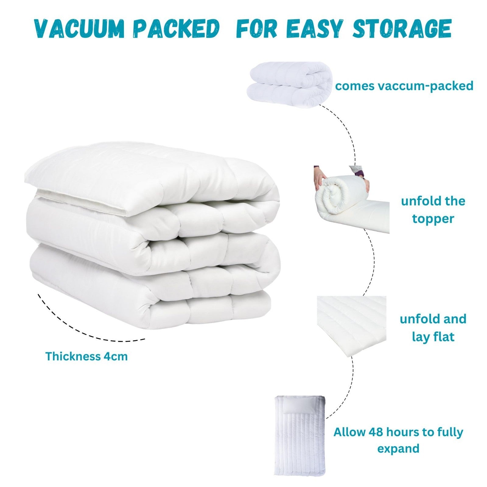 Microfiber Mattress Topper 4Cm Thick with Elastic Corner Straps - Hypoallergenic